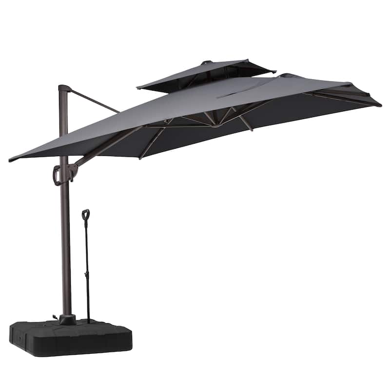 Outdoor 11 ft x 9 ft Aluminum Patio Cantilever Offset Umbrella with Base Stand - Dark Grey