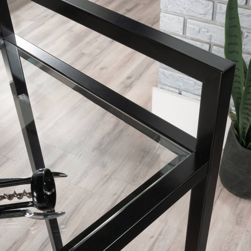 Wood Contemporary Bar Cart with 2 Glass Shelves - 35.55" L x 15.75" W x 37.21" H