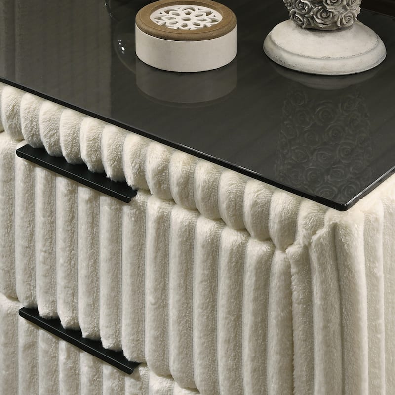 Wide Wale Corduroy Upholstered Nightstand with Two Drawers in Cream