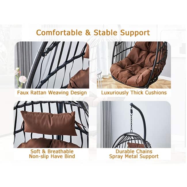 Sturdy Iron Swing Chair with Wicker Weaving – Single-Person Hanging Seat for Indoor & Outdoor Use‌.