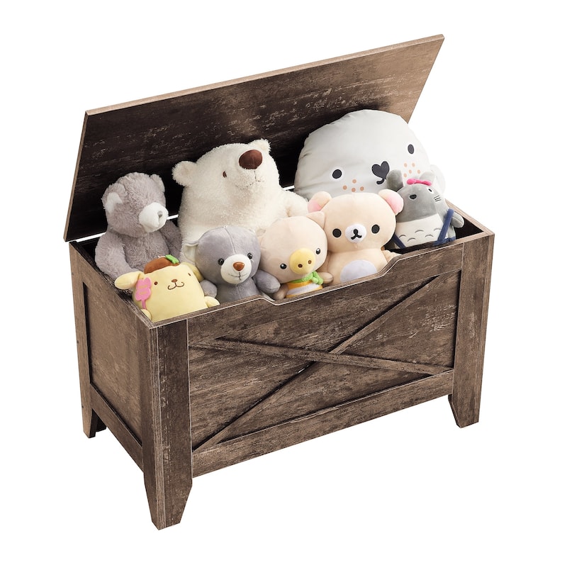 VECELO Storage Bench, Wooden Chest for Storage with Wicker Mat Safety Hinges Entryway Shoe Bench Storage Trunk(Set of 2)