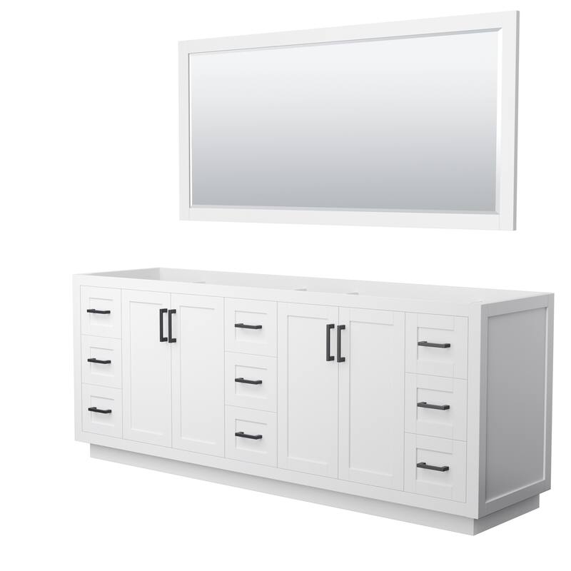 Miranda Double Bathroom Vanity Cabinet, 70-Inch Mirror - 84-Inch Double - White, Matte Black Trim, No Top