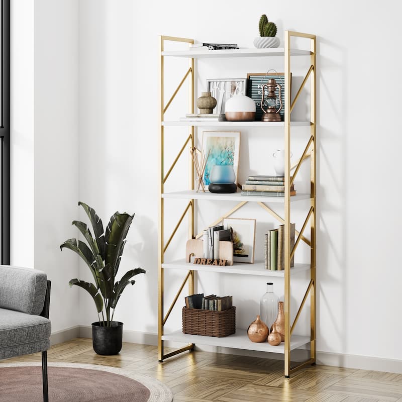 Futzca 5 Tier Storage Bookshelf - Gold/White