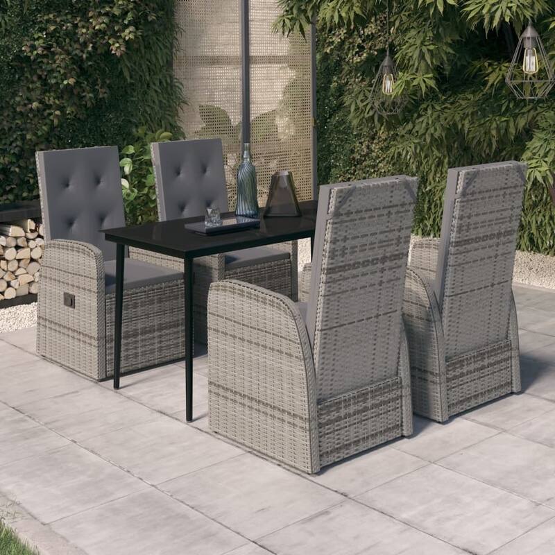 vidaXL Patio Dining Set Seat 3/5/7 Piece Black/Gray 31.5"/55.1" Table Length - Grey 55.1" x 27.6" x 29.1" 5-Piece