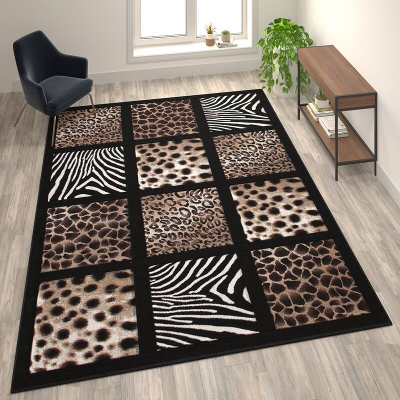 Wildlife Animal Print Area Rug with Raised Squares