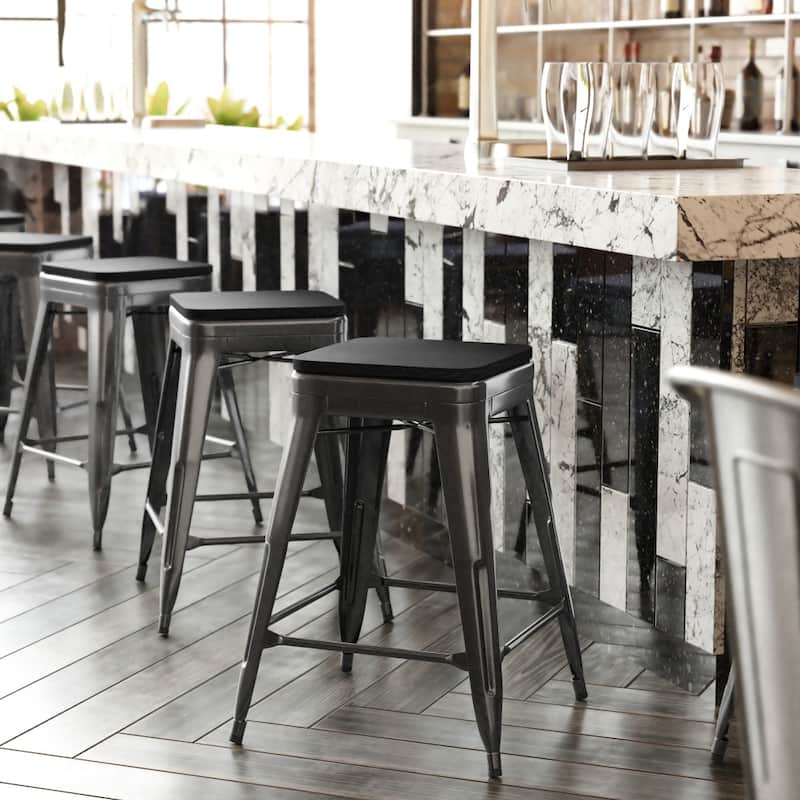 All-Weather Backless Commercial Bar Stool with Poly Resin Seat - Black/Black