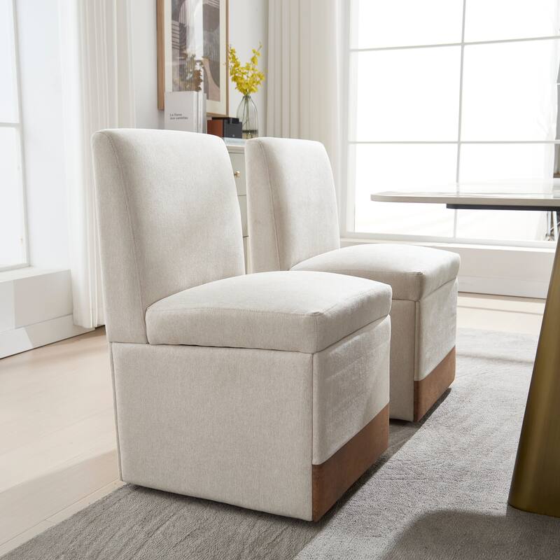 360 Degree Swivel Upholstered Dining Chairs Set of 2,Swivel Dining Chairs with Casters & Storage, Modern Rolling Chair