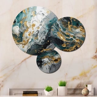 Designart "Gold Teal Ink On Stone" Abstract Metal Wall Art Set