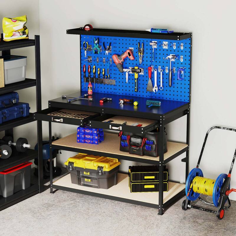Costway 48" x 24" Workbench Heavy-Duty WorkTable with 3 PCs Pegboard - See Details