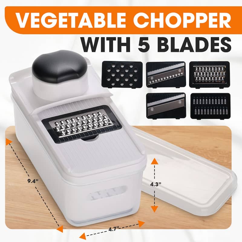 Cheer Collection Vegetable Slicer with 5 Blades and Storage Container Black White
