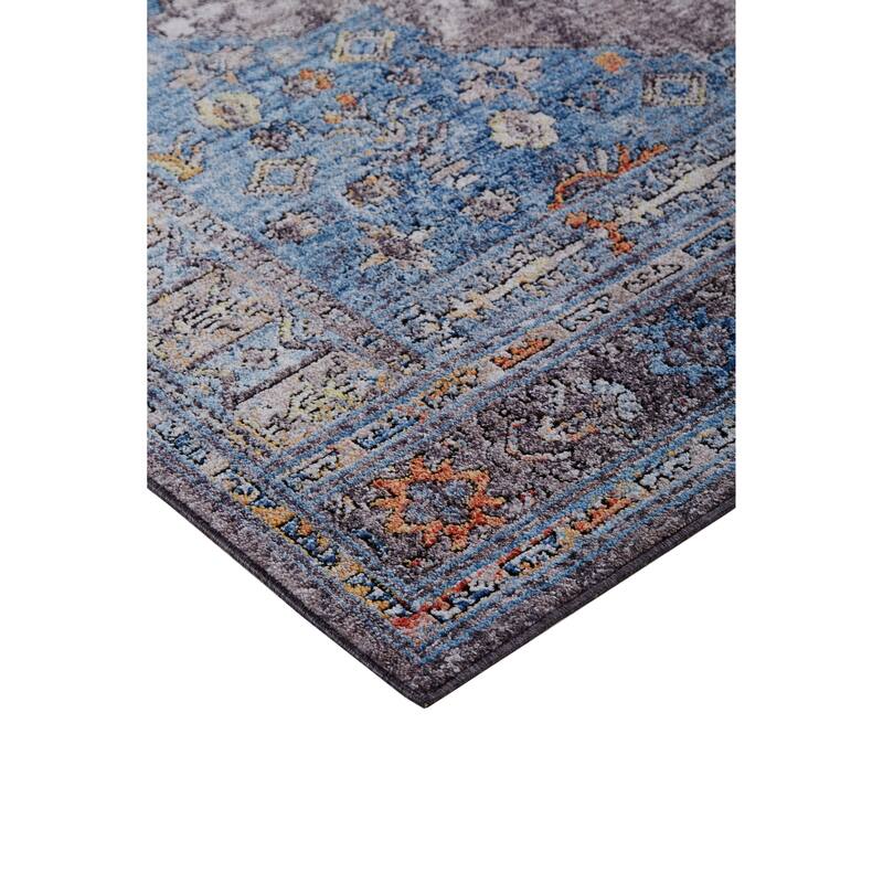 Matana Medallion Space Dyed Rug, Azure Blue/Light Gray, Accent Rug
