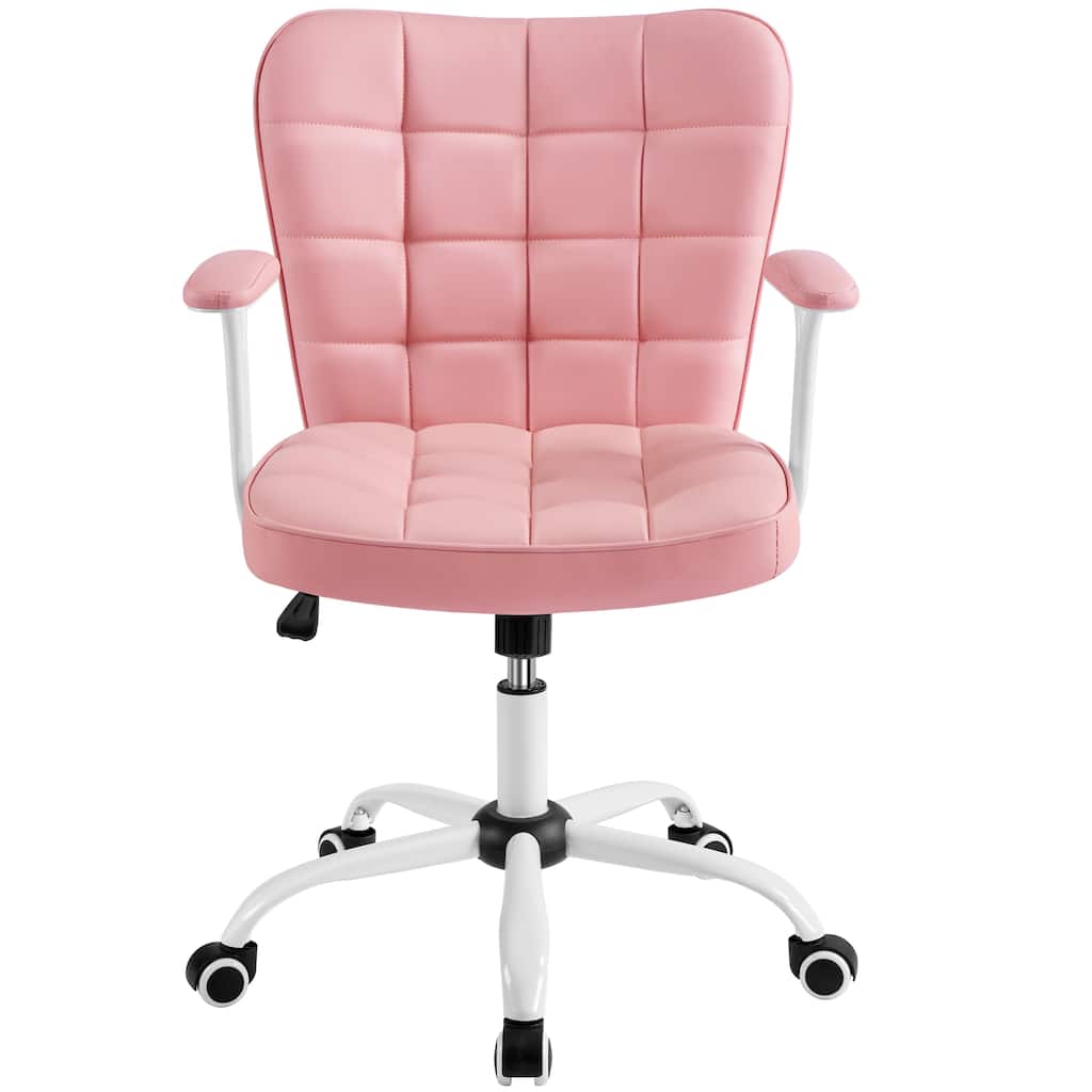 Yaheetech Mid-Back PU Leather Upholstered Office Chair with Padded Arms&Rolling Wheels