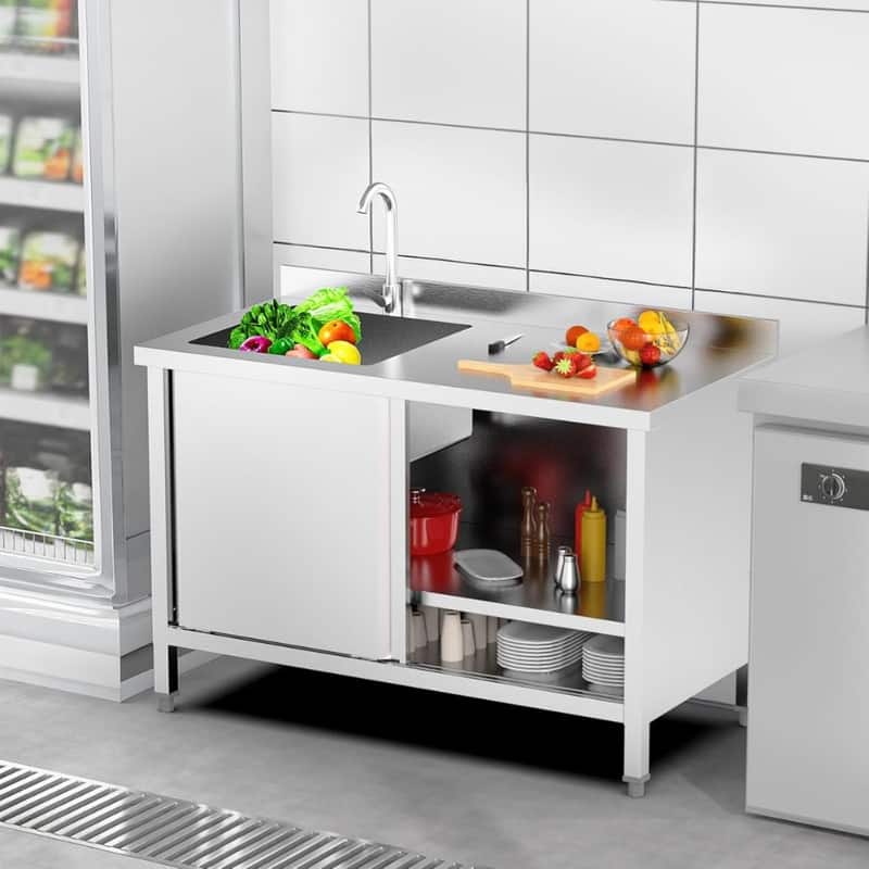 47.2 In. Freestanding Stainless Steel Sink Utility Sink With Storage Cabinet - N/A