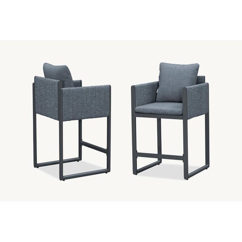 PURPLE LEAF Bar Stool Set of 2 Outdoor Rattan Bar Chair with Back Metal Bar Height Stool Wicker Barstool Dark Grey - Counter Height-Drey