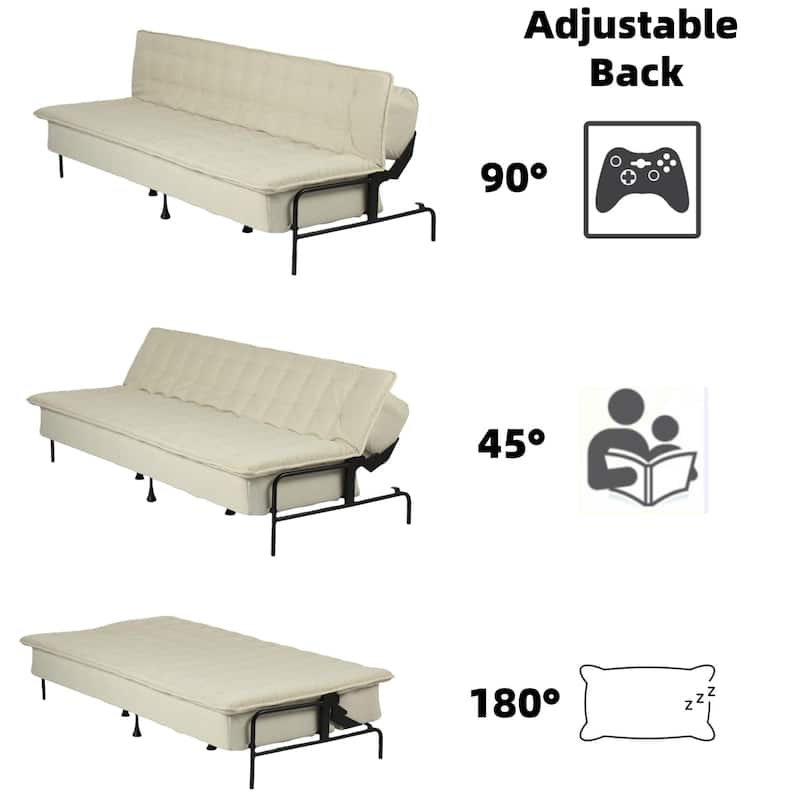 Homy Casa Modern Convertible Sofa Bed, Beige Futon Couch with Metal Frame