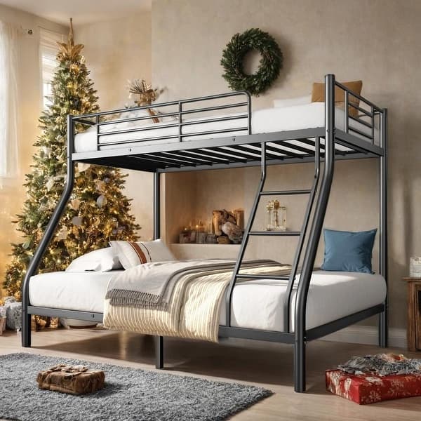 slide 2 of 10, Twin Over Full Metal Bunk Bed, Stable for All Ages Black
