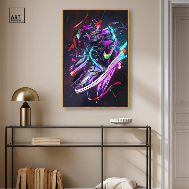 Neon Ribbons Sneakers Canvas by Art Remedy