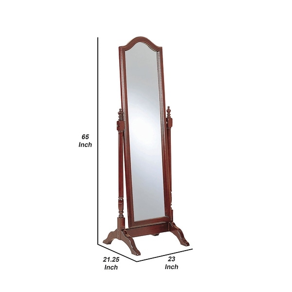 Standing Cheval Mirror with Wooden Frame Turned Posts, Brown
