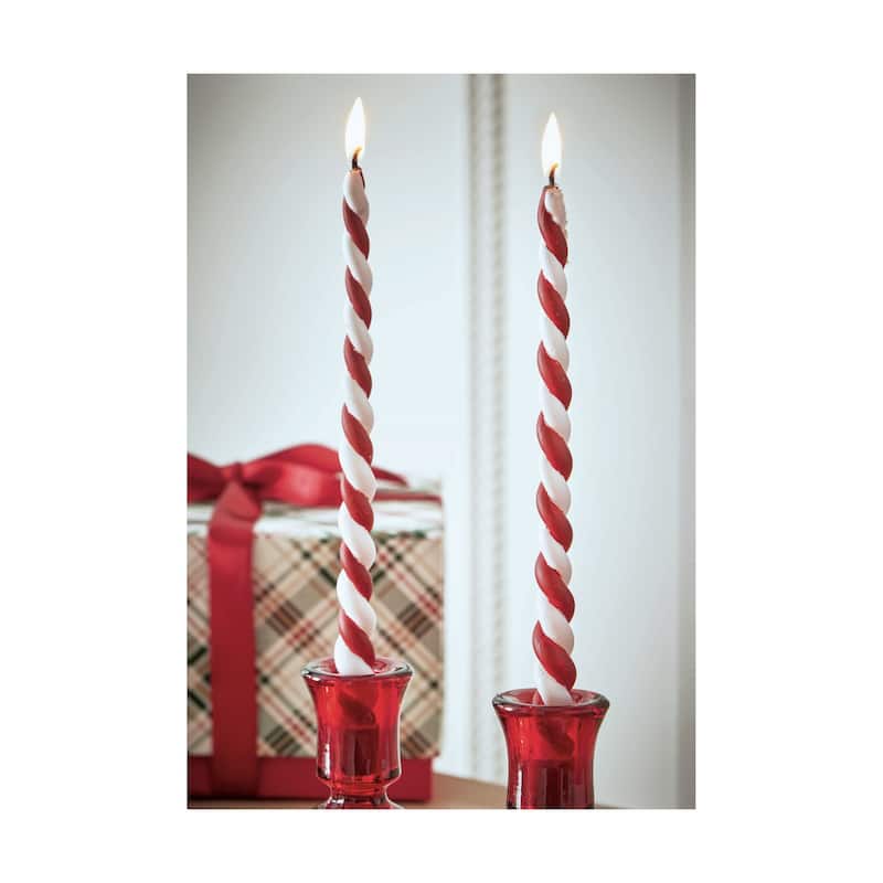Christmas Twist Taper Candles - Red Multi Flame Candles, 12" Paraffin Wax, 4-Hour Burn Time, Perfect Holiday Decor
