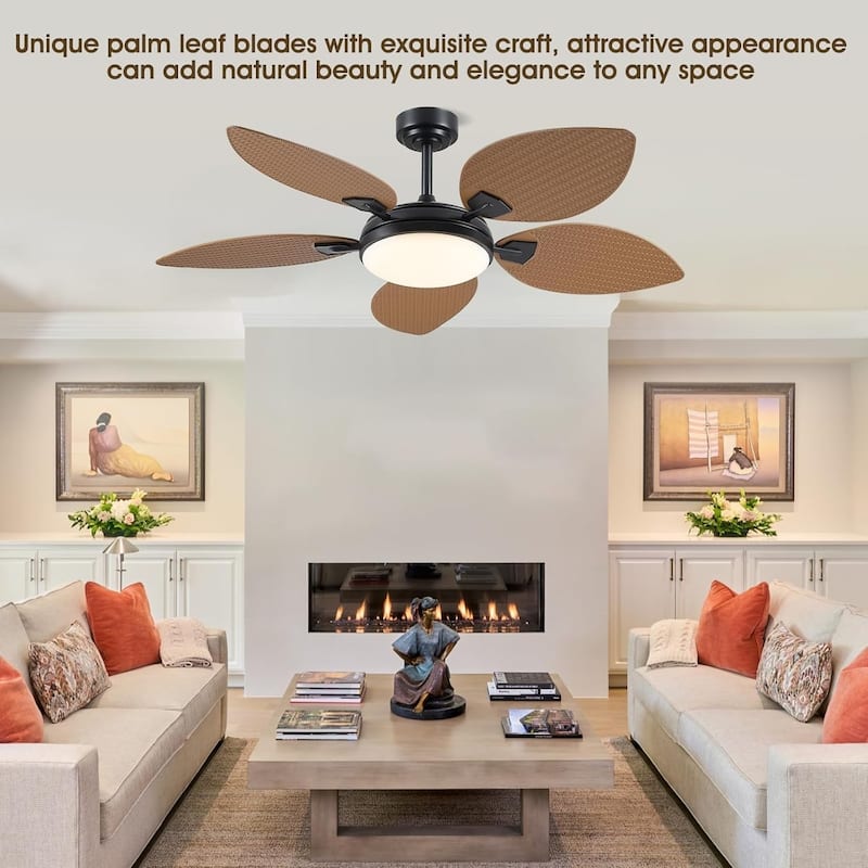 52" Palm Leaf Waterproof Tropical Ceiling Fan with Light and Remote,Indoor and Outdoor Ceiling Fan,for Farmhouse - 52 Inches