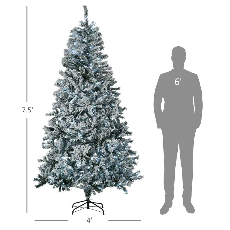 7.5FT Prelit Christmas Tree, Flocked with 500 LED Lights, Safe and Secure for Family Holiday Decor