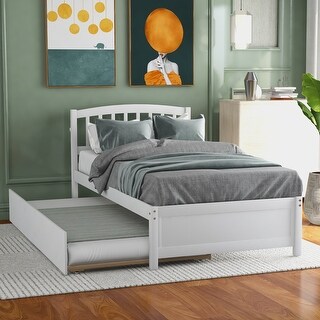 Twin Size Wood Platform Bed with Trundle for Efficient Space Use and Elegant Bedroom Design