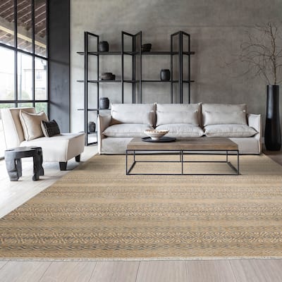 Beige Tibetan Wool Oriental Rug Contemporary Hand Knotted 250 KPSI - 8' x 10'