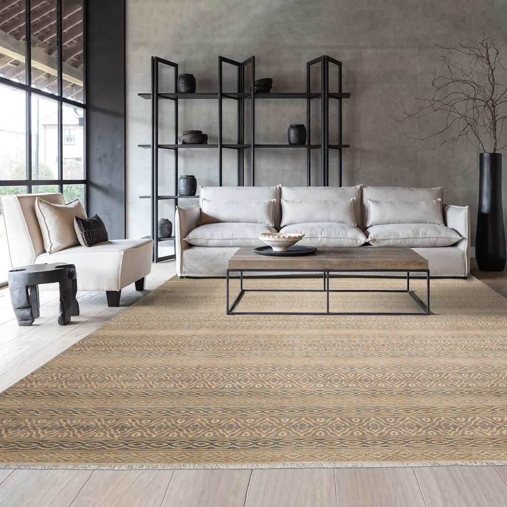 Beige Tibetan Wool Oriental Rug Contemporary Hand Knotted 250 KPSI - 8' x 10'