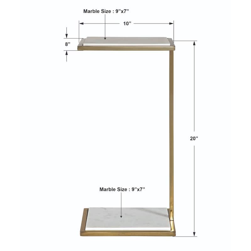 Square Marble End Drink Table - 20" - White