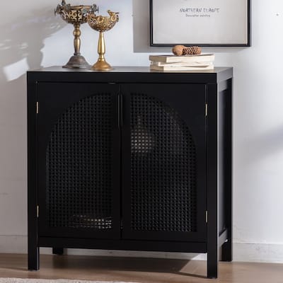 Modern Accent Sideboard Buffet Cabinet with Rattan Doors and Adjustable Internal Shelf