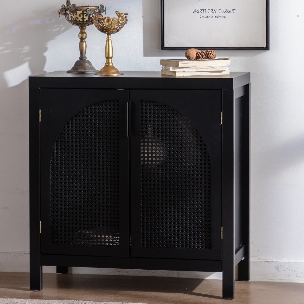 Modern Accent Sideboard Buffet Cabinet with Rattan Doors and Adjustable Internal Shelf