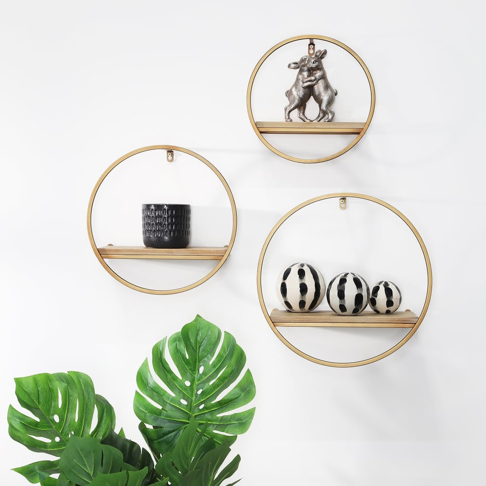 Sagebrook Home Modern Set of 3 Metal and Wood Storage Shelves