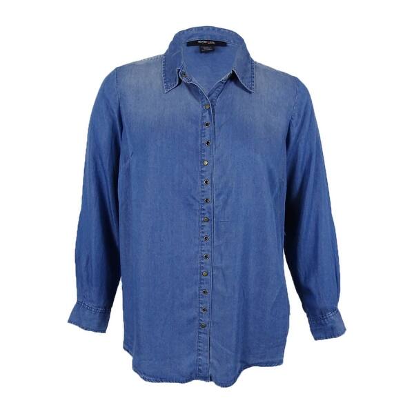 Shop Style Co Women S Plus Size Grommet Denim Shirt Sun Wash