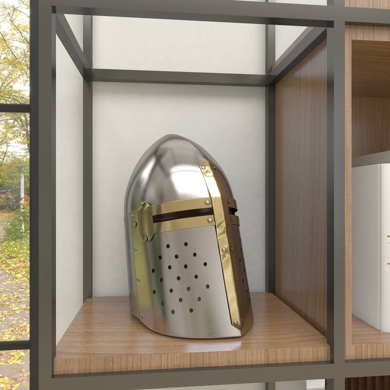 Metal Replica Medieval Knight Crusader Helmet - Silver - Roche River Decor