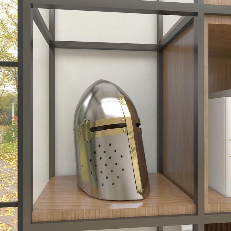 Silver Metal Replica Medieval Knight Crusader Helmet - 9 x 9 x 13