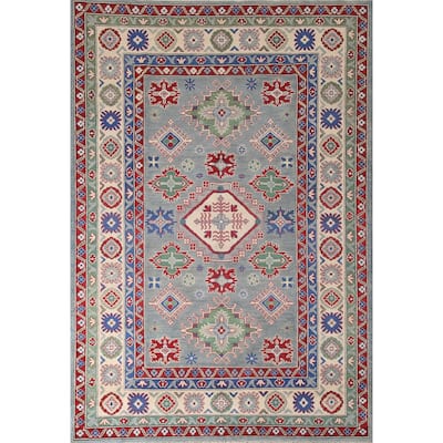 Gray Geometric Kazak Oriental Area Rug Wool Carpet - 6'3" x 8'11"