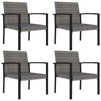 Outdoor Dining Set of 4, Gray Poly Rattan, Black Steel Frame