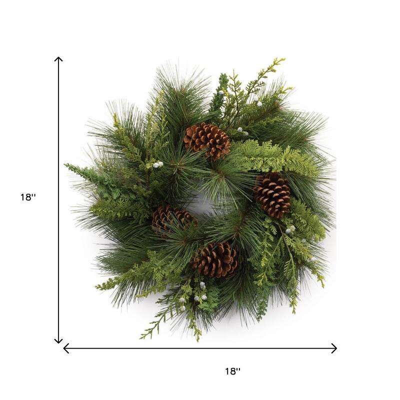 HomeRoots 18" Green Christmas Pine And Pinecone Artificial Wreath