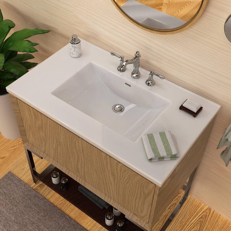 Whitehaus WHCS3722-3H 37" Rectangular Vitreous China Drop In Bathroom