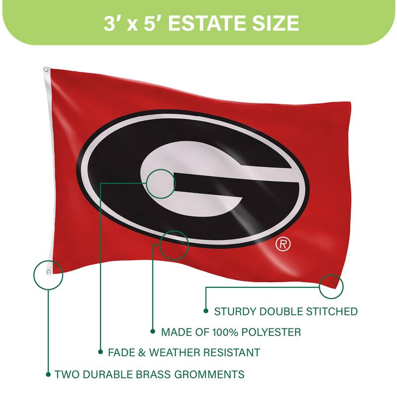 University of Georgia Single Sided Flag w/ 2 Grommets, 3'x5'