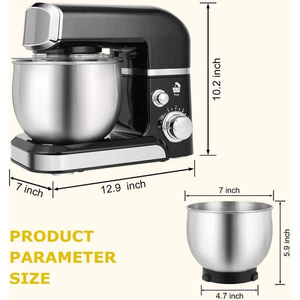 dimension image slide 2 of 8, 3.2Qt Stand Mixer, 6-Speed Lightweight Kitchen Mixer with Whisk, Hook