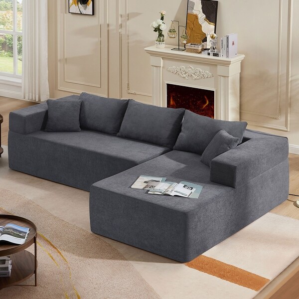 Lazy Modular Sectional Sofa Set Grey Grounded Chaise Lounge L shape Corner Sofa Bed with Throw Pillows Daybed Bed Bath Beyond 41328424