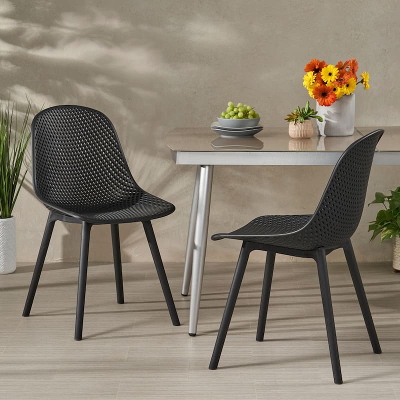 Posey Outdoor Modern Dining Chair (Set of 2) by Christopher Knight Home - 18.50" W x 22.50" L x 33.00" H - Black