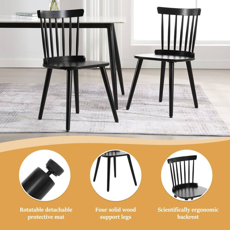 Solid Wood Spindle Back Windsor Dining Chairs Set of 2 - 33.3"H x 17.72"W x 19.7"D