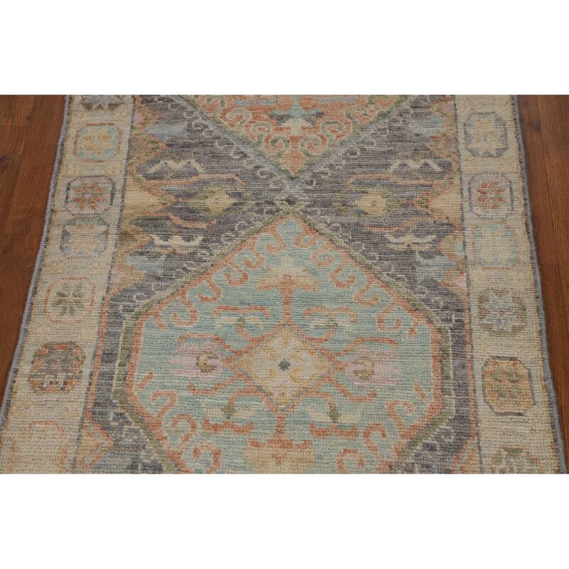 Hand Knotted Oriental 100% Wool Carpet Transitional Geometric Greys & Charcoal Oushak Area Rug - 6' 3'' X 2' 8''