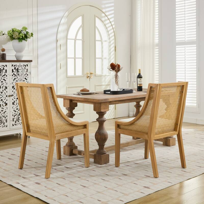 Rustic Wooden Style Rattan Dining Chairs