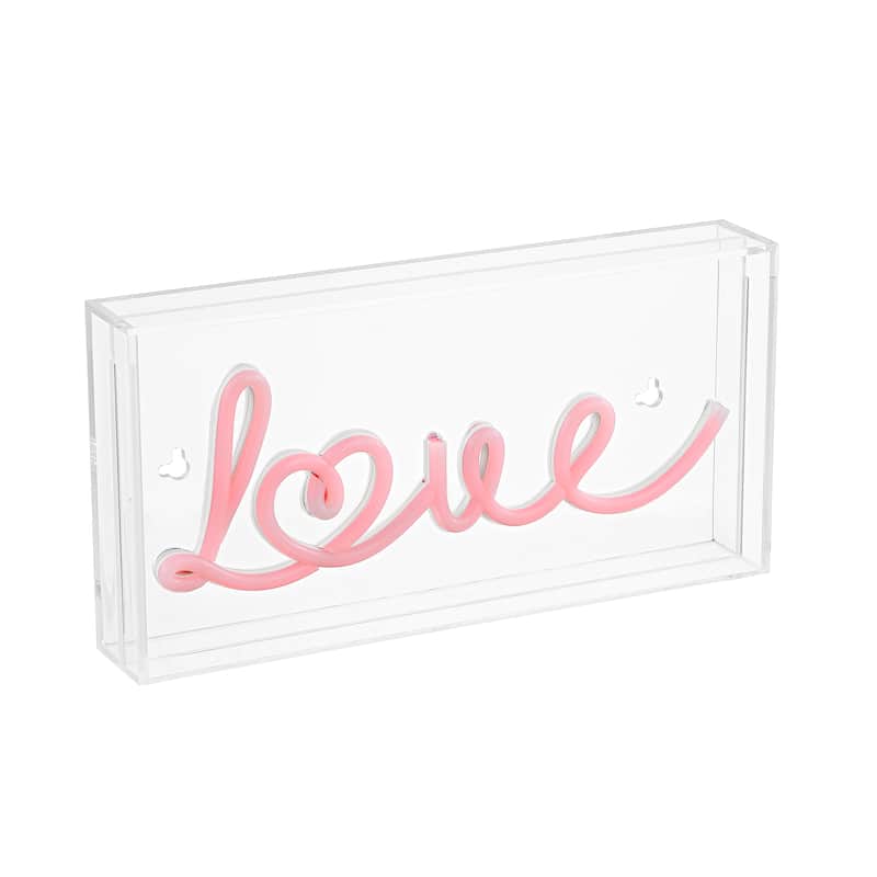 Love 11.88" X 5.88" Contemporary Glam Acrylic Box USB Operated LED Neon Light, Red by JONATHAN Y - 11.88" X 5.88" - 11.88" X 5.88" - Red