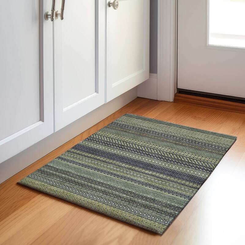 Premium Washable Super Soft Boho Stripes Mayfield Rug - Sage - 1' 8" x 2' 6" - Rectangle