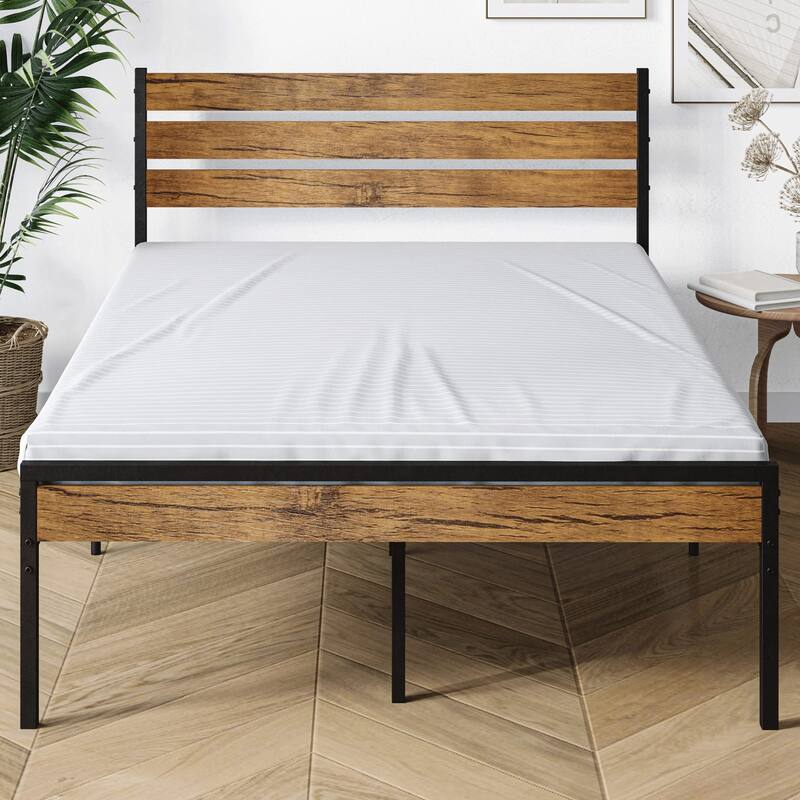 Platform Bed Frame with Wood Headboard No Box Spring Needed