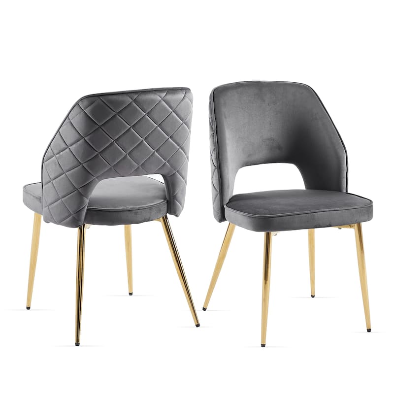 Velvet Dining Chairs with Metal Legs and Hollow Back Upholstered Dining Chairs Set of 4